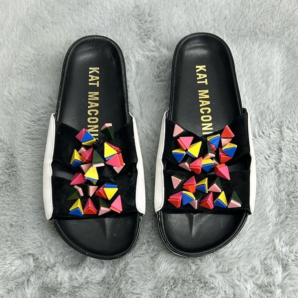 Kat Maconie Black Slides Sandals with Colorful Studs size 7